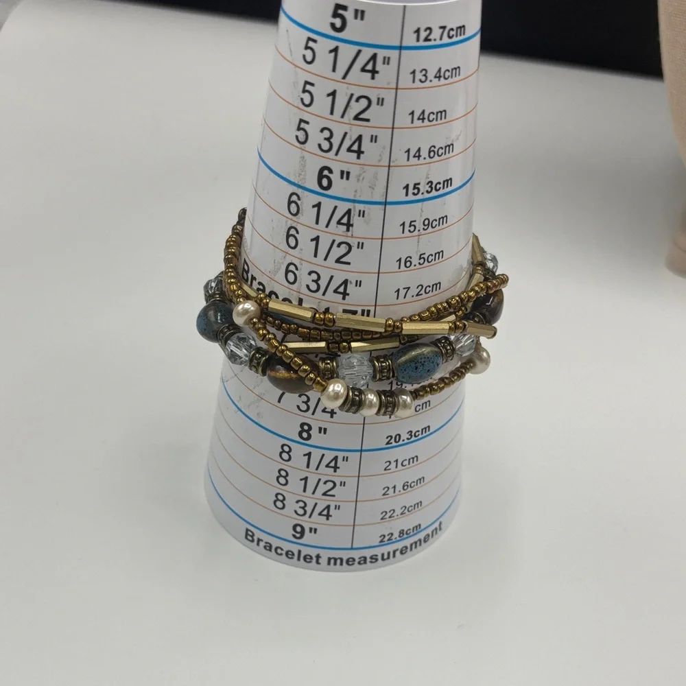 Multi-Row Gold and Blue Beaded Women’s Bracelet